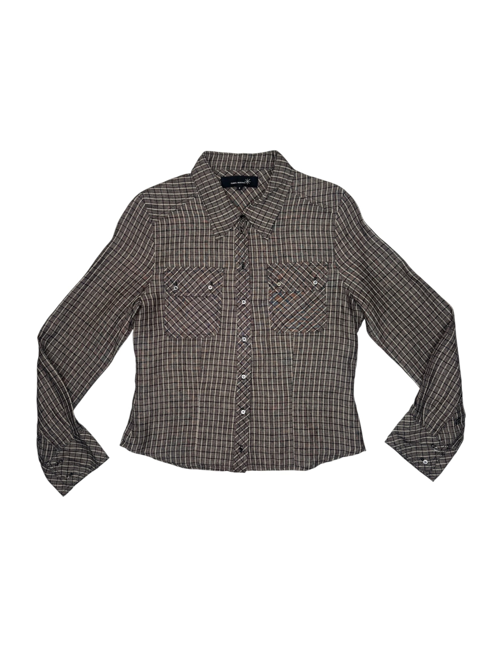 Vintage 2000s ISABEL MARANT Grey & Pink Linen Plaid Collared Long Sleeve Button Up Shirt | Size S