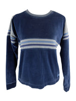 Vintage 2000s Y2K Fishbone Navy Blue Velour Velvet Striped Fitted Pullover Thin Sweatshirt Jumper | Size XS-S