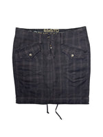 Vintage 2000s Subversive Low Rise Grey Plaid Bubble Mini Skirt with Drawstring Detail | Size M
