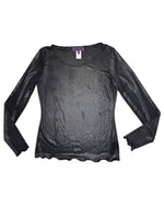 Vintage 2000s LES COPAINS Black Metallic Shimmer Long Sleeve Top with Lettuce Hem | Size S-M