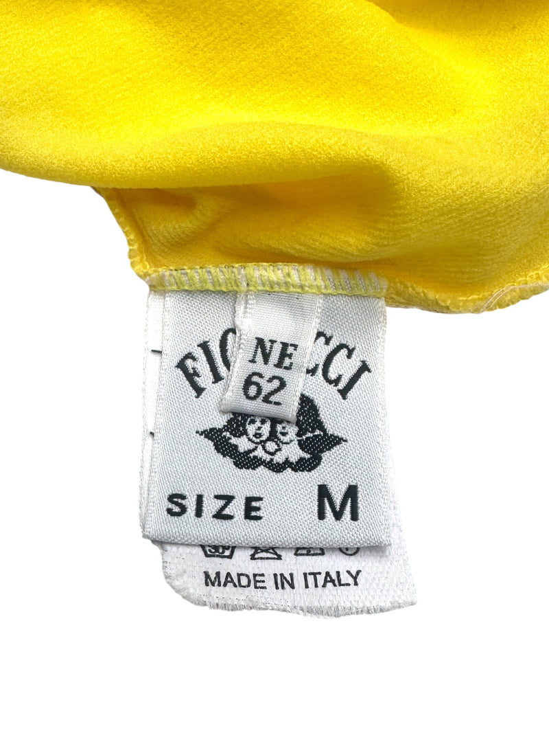Vintage 90s Y2K Fiorucci Bright Yellow Short Sleeve Button Down V-Neck Mesh Top | Size XS-S