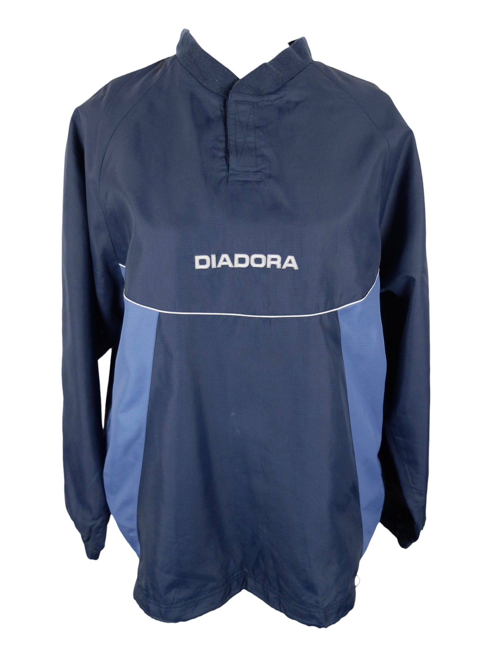 Vintage 2000s Y2K Men’s Streetwear Utility Sports Diadora Branded Dark Navy Blue Mockneck Pullover Windbreaker Shell Jacket | Men’s Size L