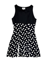 Vintage 90s SANDRO Black & White Polka Dot Sleeveless Pleated A-Line Mini Dress | Size XS-S