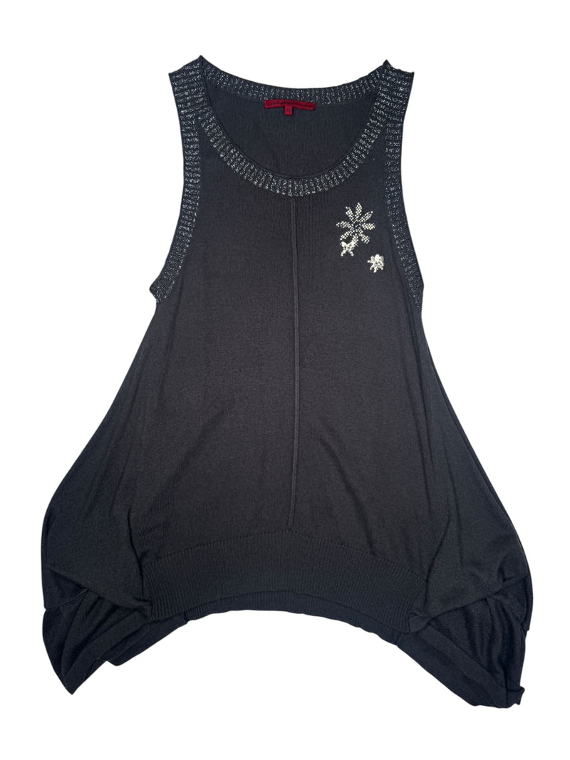 Vintage 2000s Y2K Marithé + François Girbaud Subversive Asymmetrical Grey Knit Sleeveless Tank with Ruching | Size XS-S
