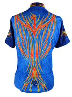 Vintage 2000s Y2K Men's Rave Style Abstract Flame Print 1/4 Zip Up High Neck Fitted Biker Racing  Shirt