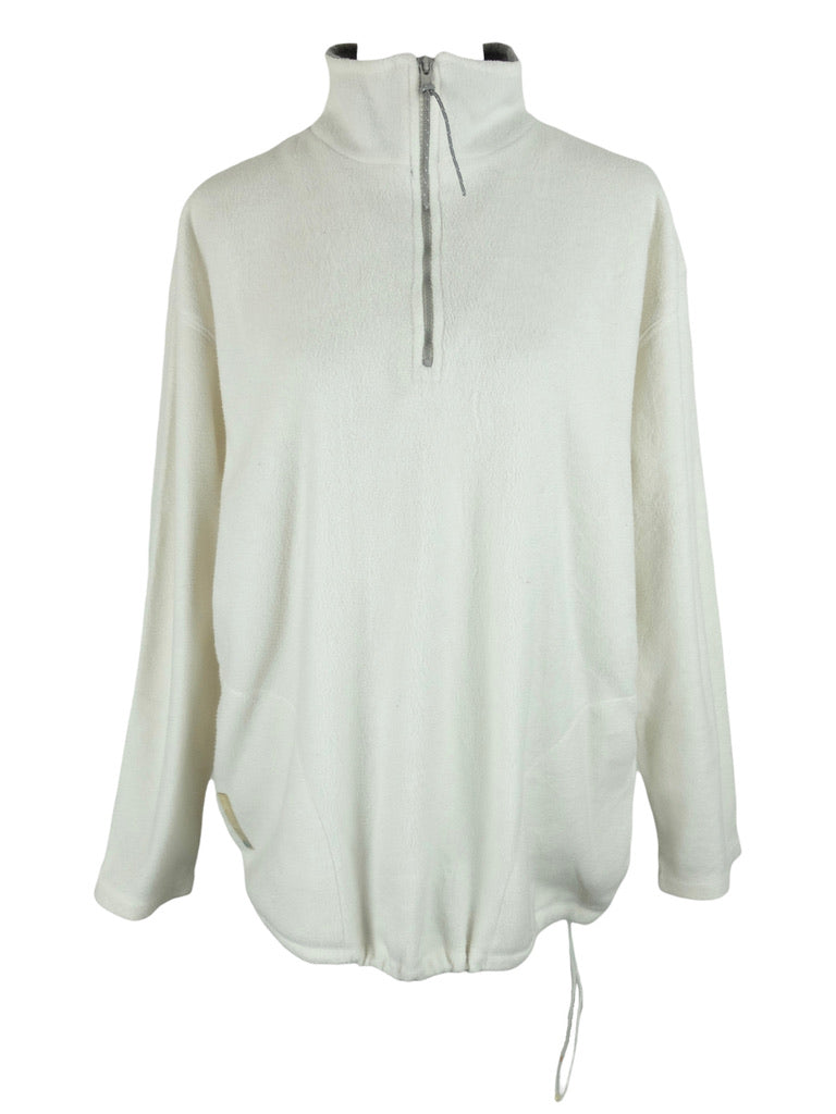 Vintage 2000s Y2K Streetwear Outerwear White High Rollneck 1/2 Zip Up Pullover Fleece with Drawstring | Size XL