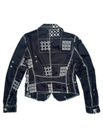 Vintage 2000s Y2K Marithé + François Girbaud Bohemian Subversive Navy Blue & White Abstract Embroidered  Button Down Collared Blazer Jacket | Size S