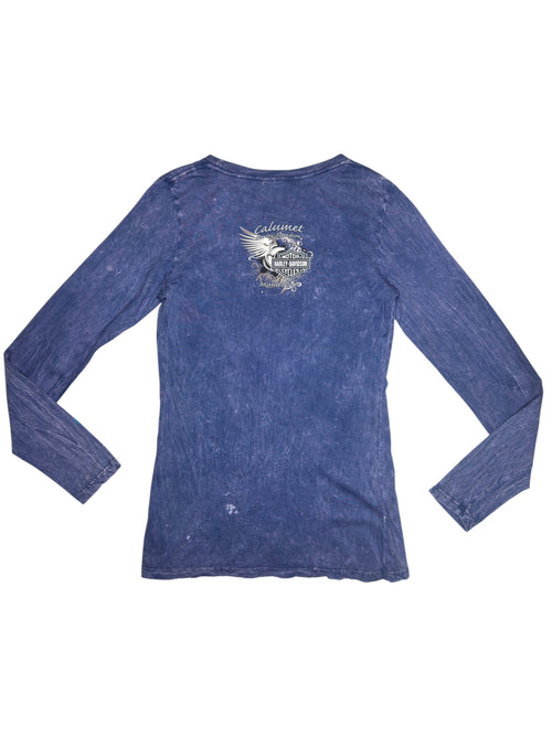Vintage 2000s HARLEY DAVIDSON Purple Long Sleeve Acid Wash Graphic T-Shirt | Size M