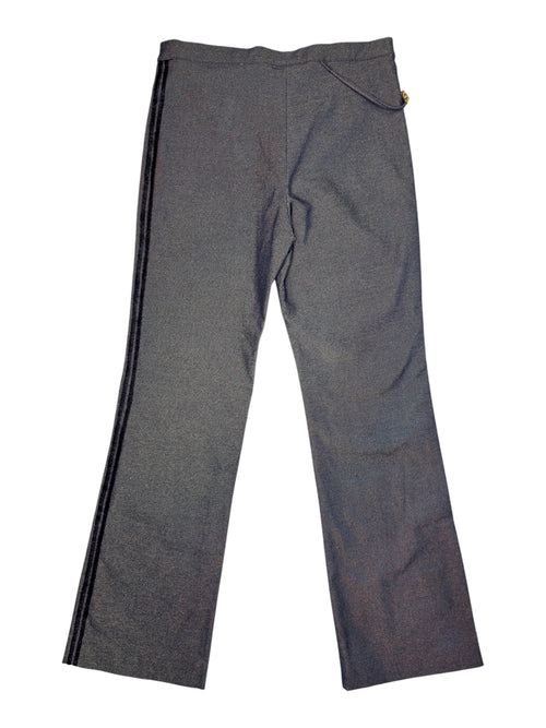 Vintage 2000s ROBERTO CAVALLI Blue Copper Shimmering Twill Mid Rise Straight Bootcut Trousers with Black Side Stripes | Size S