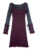 Vintage 2000s GIANFRANCO FERRE Maroon & Black Lace Crochet Long Sleeve Midi Dress | Size XS-S