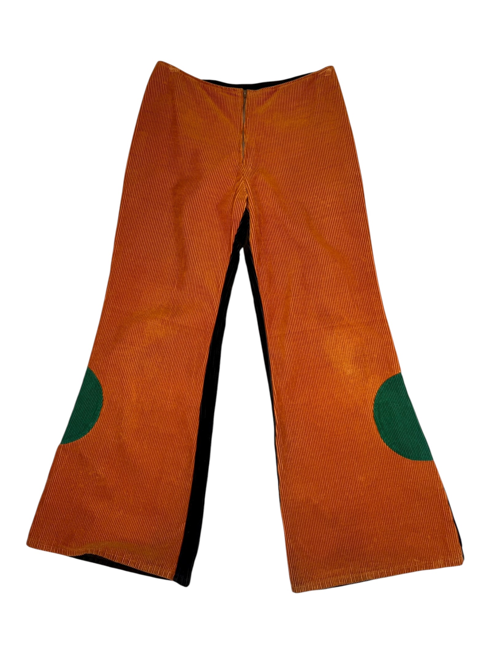 Vintage 2000s does 70s Abstract Orange & Brown Corduroy Bootcut Flare Trousers | 28 Inch Waist