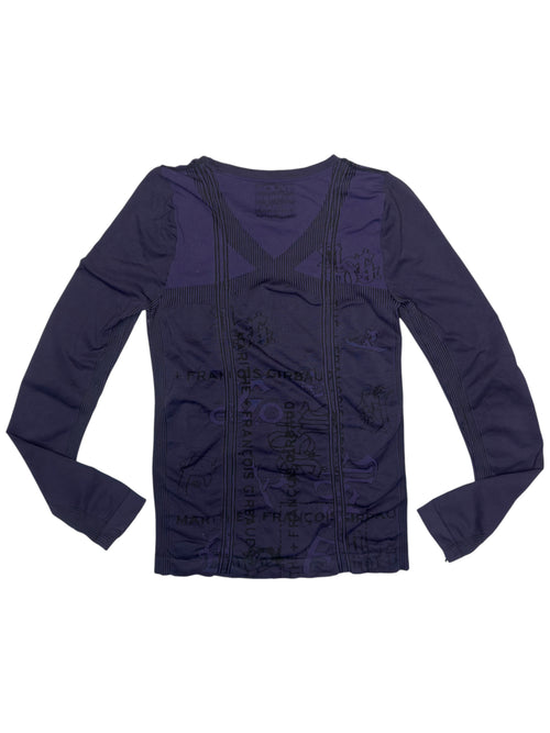 Vintage 2000s MARITHÉ+FRANÇOIS GIRBAUD Purple & Black Seamless Logo Stretchy Thermal Long Sleeve Top | Size L