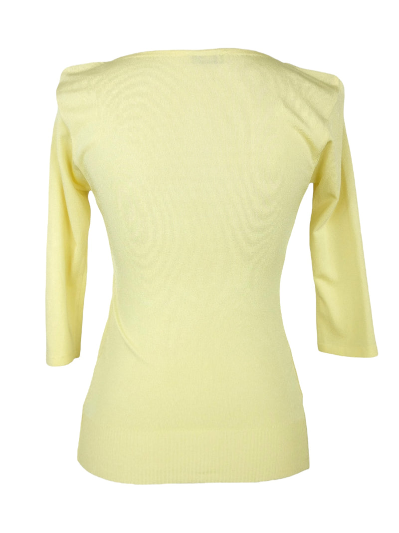 Vintage 2000s Y2K Blumarine Scoop Neck Solid Basic Yellow 3/4 Sleeve Blouse | Size S-M