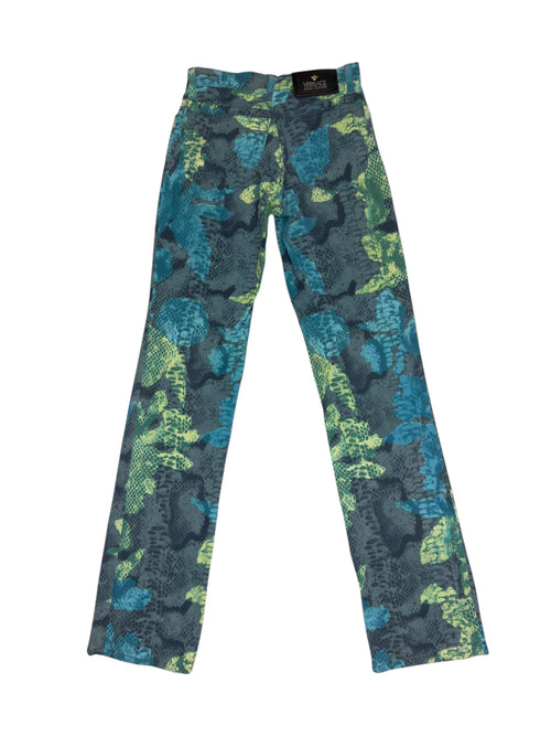 Vintage 2000s Versace Jeans Couture High Waisted Abstract Snake & Floral Patterned Slim Fit Jeans | 24 Inch Waist
