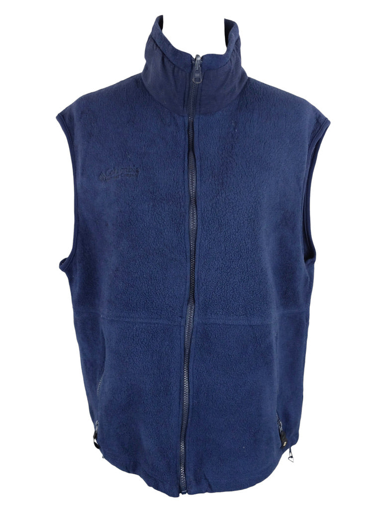 Vintage 2000s Y2K Men's Columbia Streetwear Athletic Dark Navy Blue High Neck Sleeveless Zip Up Fleece Vest | Men’s Size XL