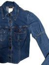 Vintage 2000s Plein Sud Fitted Peplum Sleeve Button Down Collared Dark Wash Denim Jacket | Size XXS