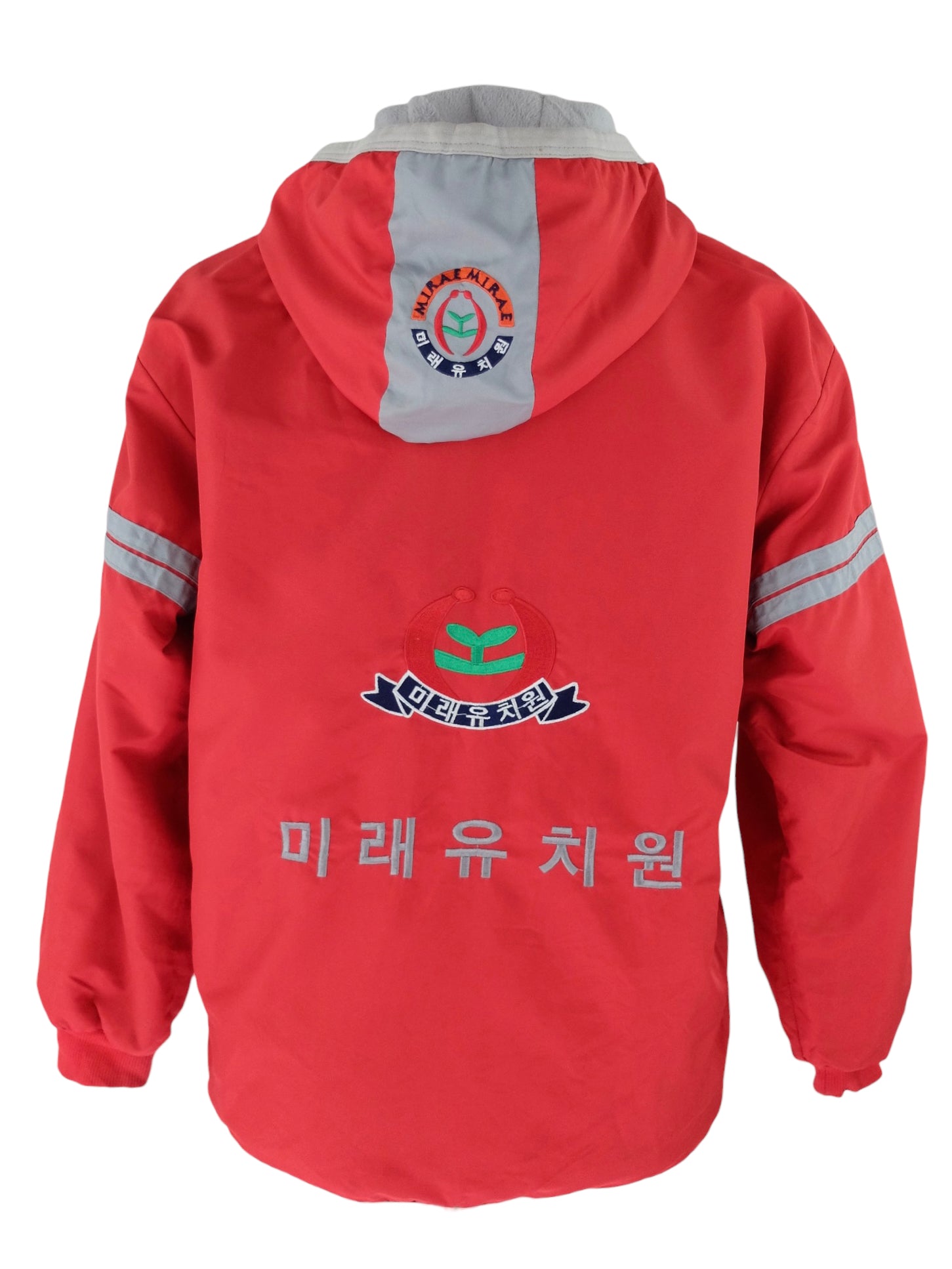 Vintage 90s Streetwear Sports Red & Grey Embroidered Zip Up Hooded Windbreaker Jacket | Women’s Size  XS-S