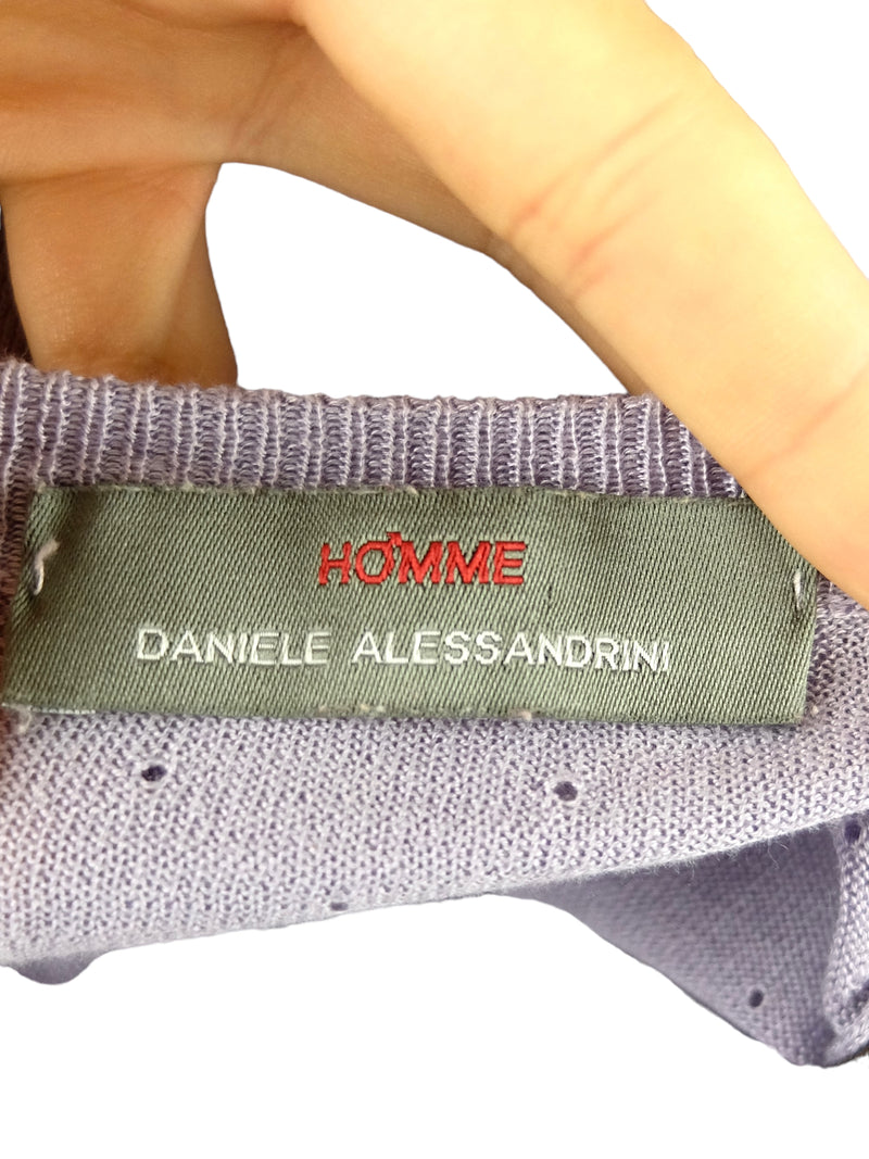 Vintage 2000s Y2K Homme Daniele Alessandrini Lavender Pastel Purple V-Neck Knit Half Short Sleeve Pullover Blouse