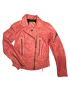 Vintage 2000s Y2K Diesel Grunge Coral Orange Zip Up Moto Leather Jacket with Corset Back Lace Detail | Size M