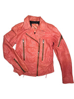Vintage 2000s Y2K Diesel Grunge Coral Orange Zip Up Moto Leather Jacket with Corset Back Lace Detail | Size M