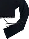 Vintage 2000s Y2K Blumarine Black Cropped Long Sleeve Bolero Style Lace Trim Blouse with Rhinestone Detail | Size M-L