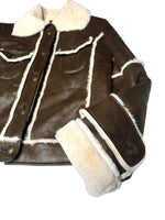 Vintage 2000s Y2K Bohemian Brown Utilitarian Faux Leather Collared Button Down Jacket With Faux Fur Lining | Size M