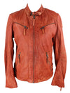 Vintage 2000s Y2K Distressed Rust Orange Moto High Neck Zip Up Leather Biker Jacket | Size M