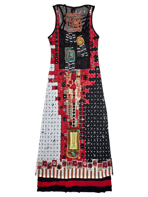 Vintage 2000s SAVE THE QUEEN Abstract Tank Floor Length Mesh Maxi Dress | Size M-L