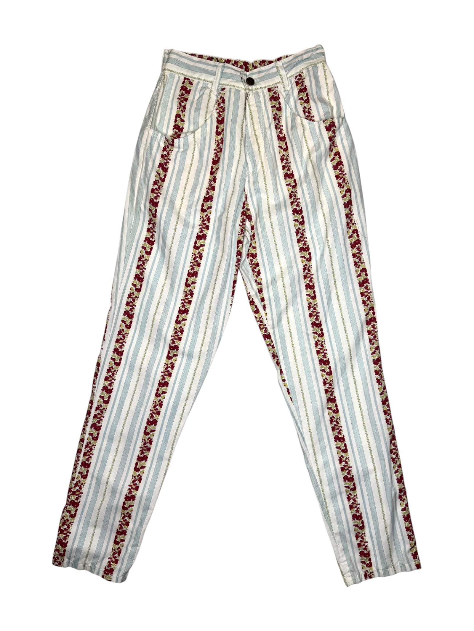 Vintage 90s PEPE JEANS Blue & Red Floral Striped Summer Jeans | Size XS