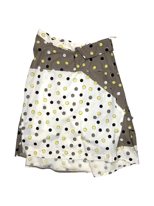 Vintage SS04 MARNI Mid-Rise Asymmetrical Grey White & Yellow Polka Dot Above-the-Knee Wrap Skirt | Size XS