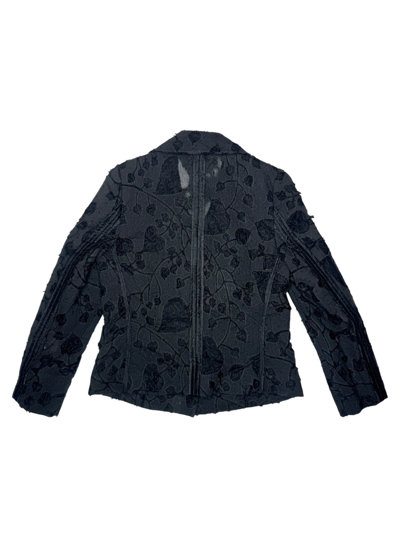Vintage 90s Y2K Grunge Black Lightweight Collared Button Down Blazer Jacket With Mesh Cutout Details | Size S-M