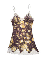 Vintage 2000s Brown & Yellow Floral Slip Cami Tank Top with Lace Trim | Size Small