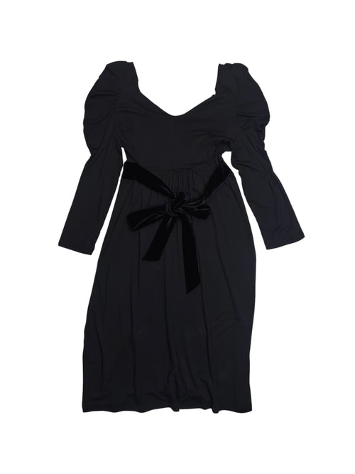 Vintage 2000s SPORTSTAFF Black Knee Length Long Sleeve Dress with Velvet Tie | Size S