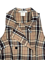 Vintage 90s Y2K Preppy Tartan Plaid Check Print Sleeveless Collared Button Down Midi Dress with Waist Tie | Size M