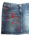Vintage 2000s Y2K Versace Jeans Couture Low Rise Medium Wash Faded Denim Skirt With Red Stars & Rhinestones | Size M