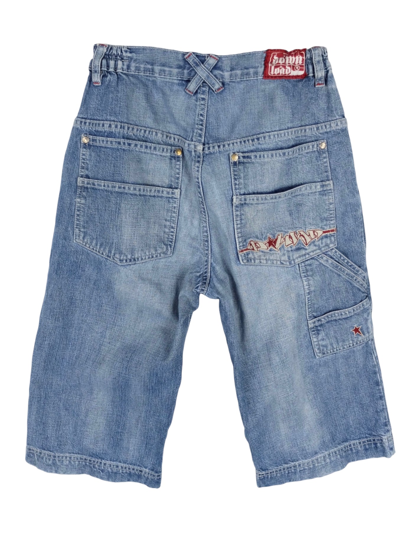 Vintage 90s Y2K Streetwear Utility Blue Medium Wash Long Jorts Bermuda Shorts | 27 Inch Waist