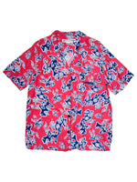 Vintage 90s KRIZIA Men's Red & Blue Abstract Short Sleeve Button Up Shirt | Men's Size L