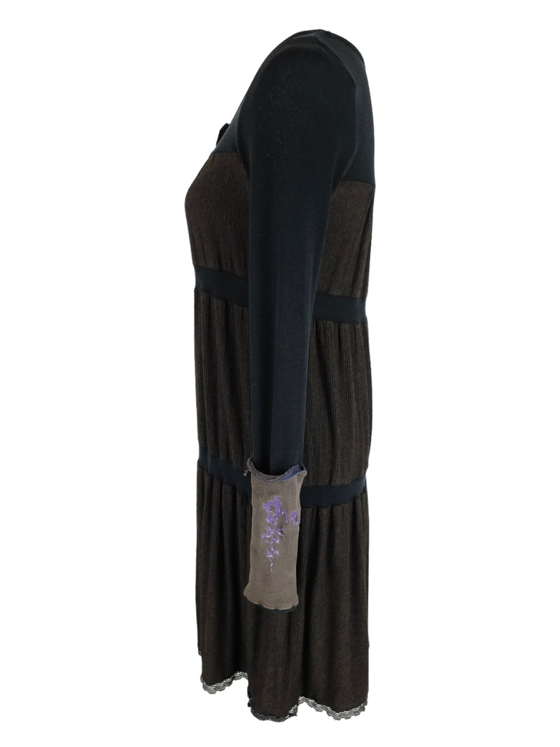 Vintage 2000s Y2K Cop Copine Subversive Soft Grunge Long Sleeve Scoop Neck Below-the-Knee Midi Dress with Cuffs | Size M