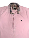 Vintage 2000s Y2K Burberry Preppy Pastel Pink & Plaid Tartan Collared Button Up Short Sleeve Shirt | Size M