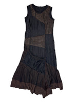 Vintage 2000s PLANETE INTERDITE Subversive Black & Brown Asymmetrical Patchwork Maxi Tank Dress | Size S-M