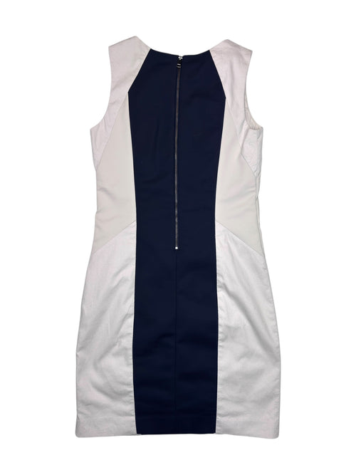 Vintage 2000s DKNY Blue & Grey Knee Length Sleeveless Fitted Midi Pencil Dress | Size XS-S