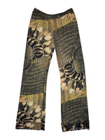 Vintage 2000s Y2K Green & Gold Mid-Rise Abstract Chain Print Mesh Stretch Pants | Size L