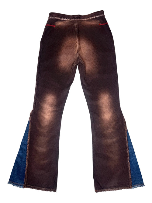 Vintage 2000s KILLAH Brown Faded Corduroy Flared Pants with Blue Side Panels | Size XS