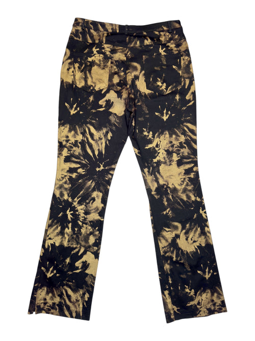 Vintage 2000s Black & Gold Bleach Splatter Tie Dye Mid Rise Straight Bootcut Trousers | Size M