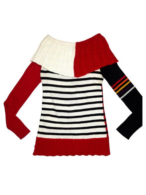 Vintage 2000s MISS SIXTY Red White & Black Abstract Striped Knit Pullover Sweater | Size S-M