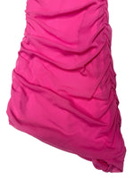 Vintage 2000s Y2K Bubblegum Pink Mesh Asymmetrical Fitted Ruched Tank Mini Party Dress | Size XS
