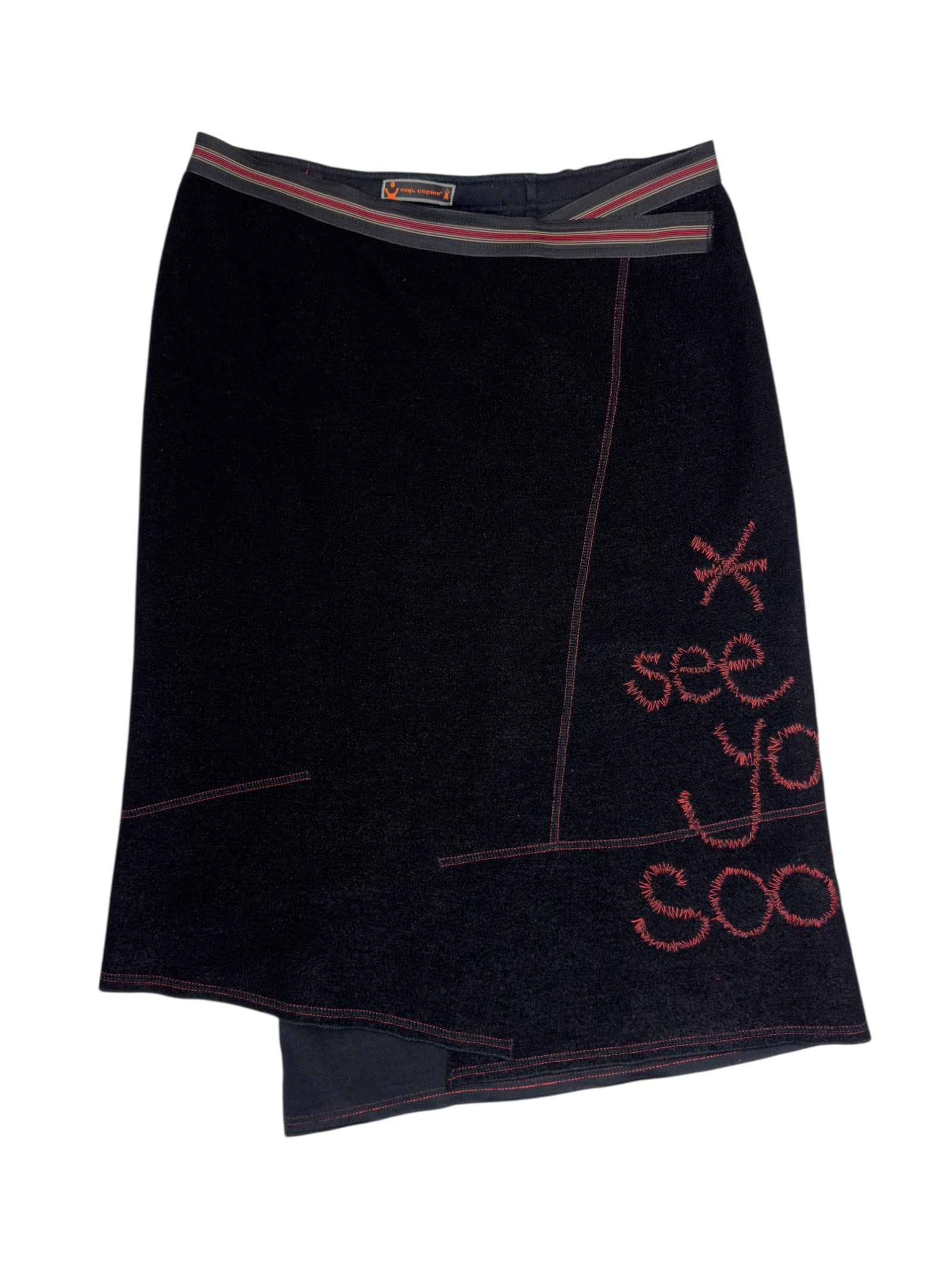 Vintage 2000s Cop Copine See You Soon Terry Cloth Asymmetrical Midi Skirt | Size L