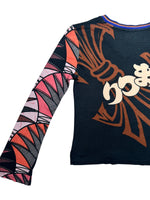 Vintage 2000s Y2K Custo Barcelona Abstract Graphic Print V-Neck Long Sleeve Shirt | Size Medium