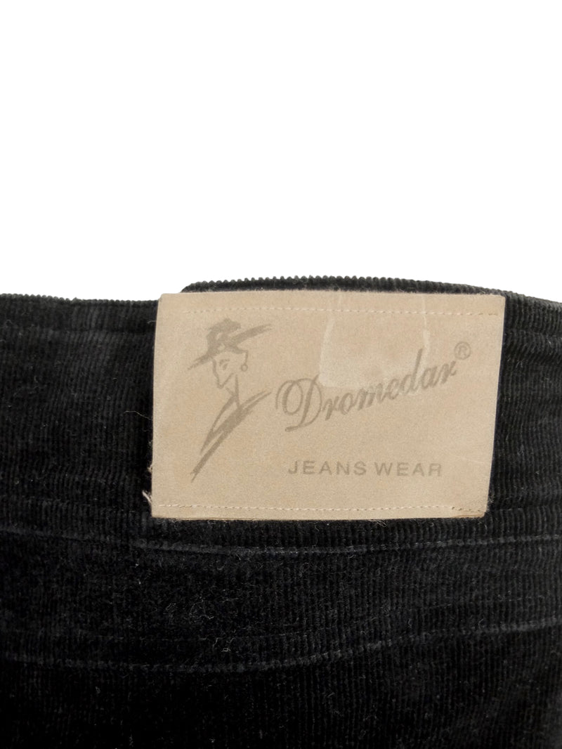Vintage 2000s Y2K Minimalist Bohemian Casual Black Corduroy Velour Mid-Rise Trouser Pants | 32.5 Inch Waist