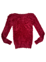 Vintage 2000s Y2K Red Fuzzy Fitted Stretchy Pullover Sweater | Size XS-S